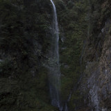 Penny parked under a waterfall