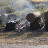 Tar heating for road repair.