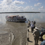 Getting on the boat at low tide.