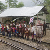 julie with the Kids at the school